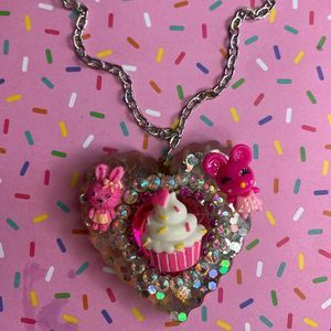 Kawaii animal glitter heart necklace mouse bunny sweet pastel goth